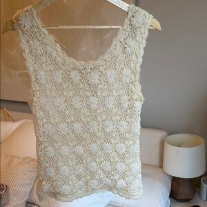 Vintage 100% Wool Beaded Cream Crochet Women's Top